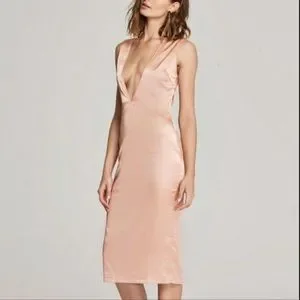 Maurie + Eve satin pink deep v sleeveless dress. Sz 4